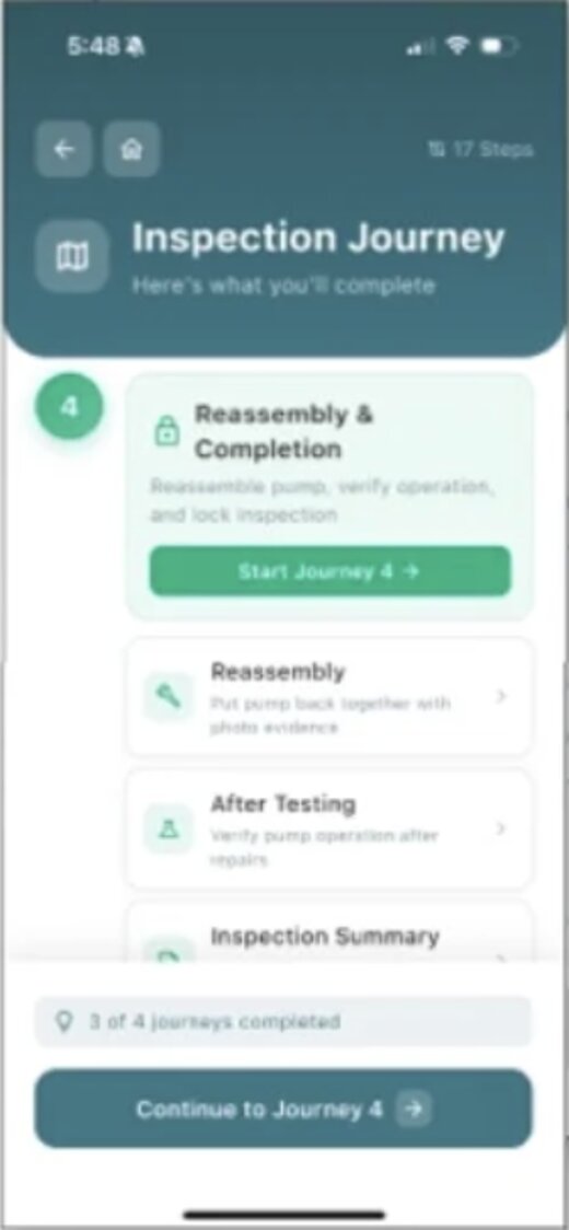 App screen: Reassembly and Completion journey